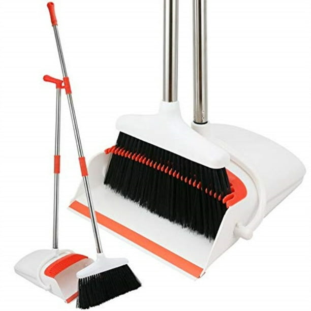 Broom And Dustpan Set Upright Self-Cleaning Sweeping Standing Use For Office
